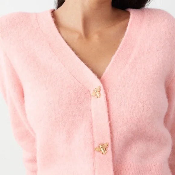 Paris Atelier & Other Stories Soft Pink Wool & Alpaca Blend Bee Cardigan - Picture 2 of 12
